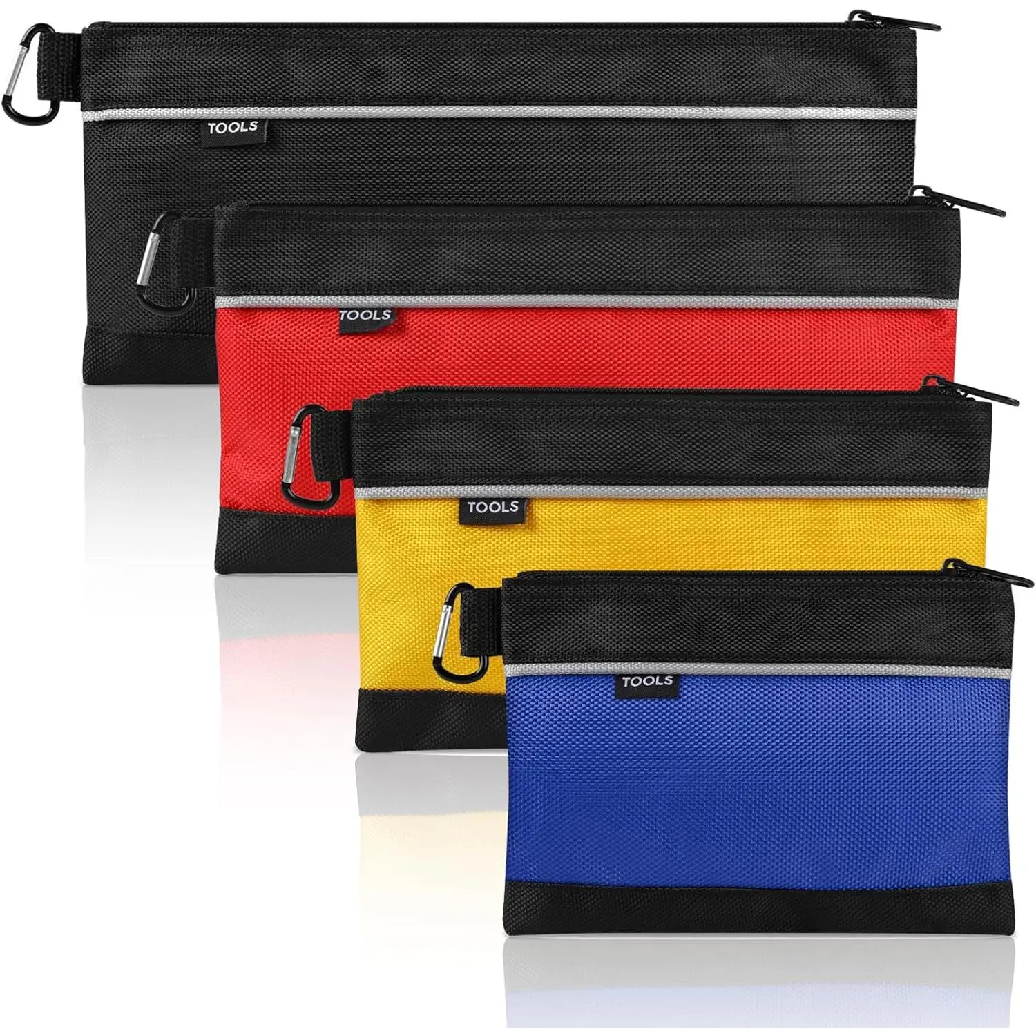 4 Pack Tool Pouch, Small Tool Bag with Zipper, 1680D Oxford  Multipurpose Tool Pouches with Carabiner for Men Tools, Travel Accessary, Stationary, Gadgets Storage Organizer, PSGJD-X4