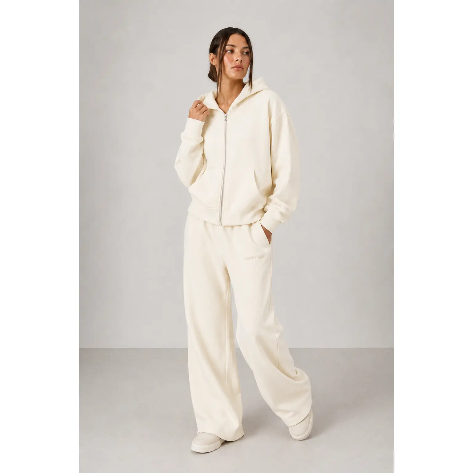 Zip Up Hoodie + Sweatpants Cream