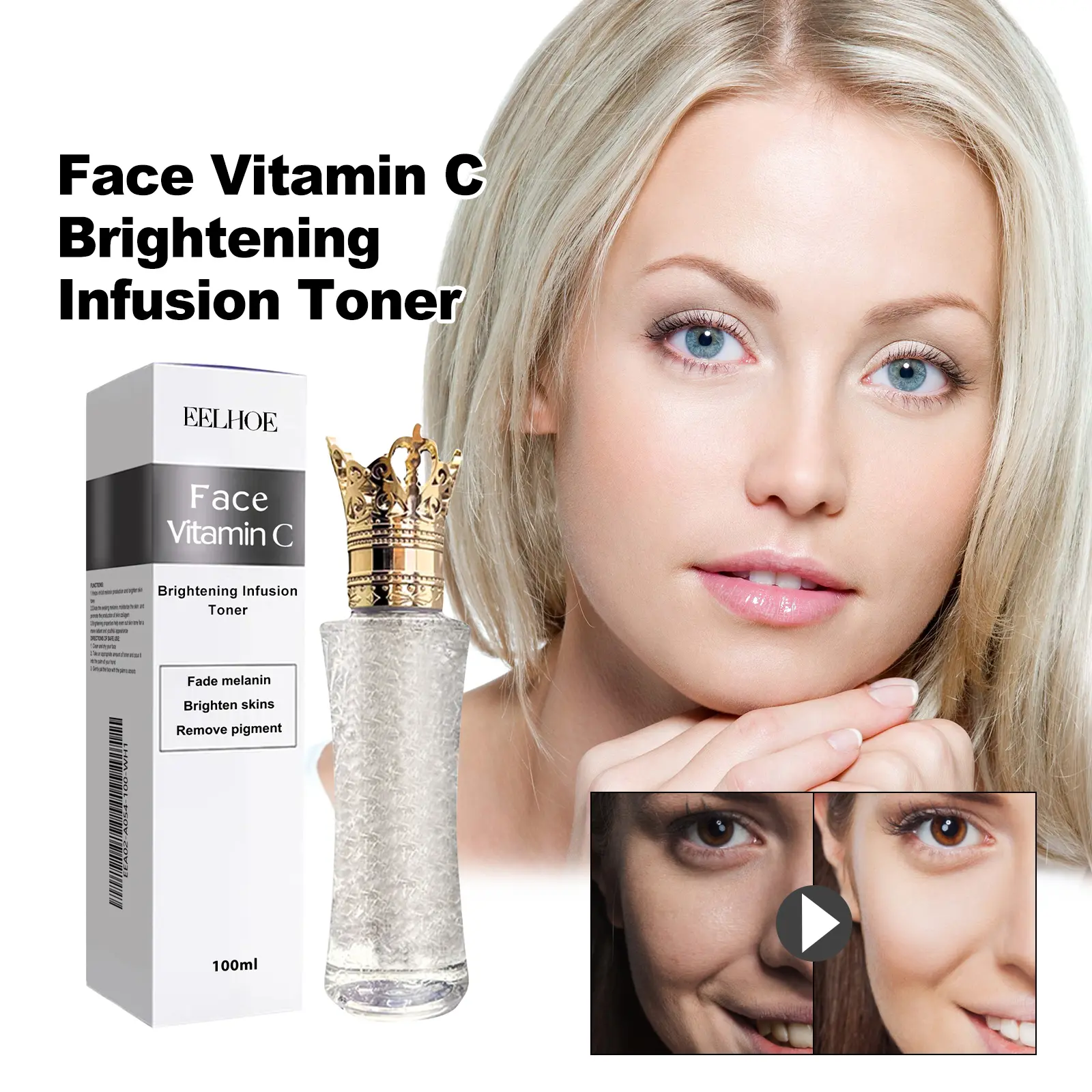Buy one get one free，EELHOE Vitamin C Skin Brightening Toner Lightens Acne Marks & BlemishesRefreshing, Moisturizing, Firming & Brightening Skin Water Cotton Pads Dewy