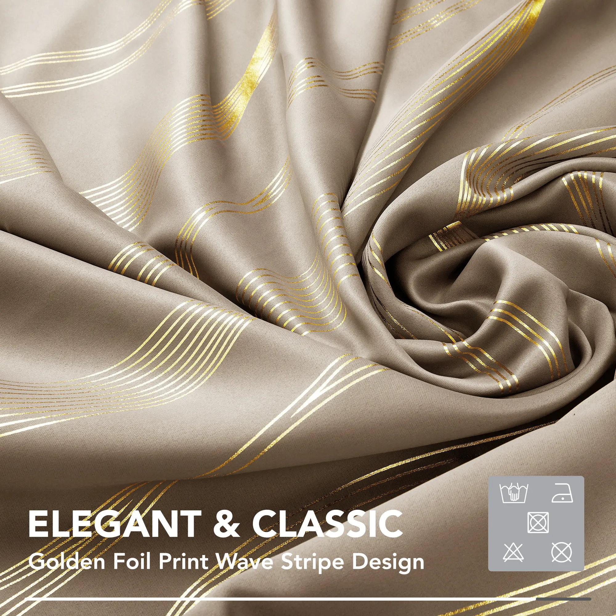 Blackout Curtains 2 panels, Deconovo Room Darkening Golden Foil Print Wave Stripe Thermal Insulated Window Curtains for Living Room curtain Blackout Curtains 2 panels, Deconovo Room Darkening Golden Foil Print Wave Stripe Thermal Insulated Window Curtains for Living Room curtain