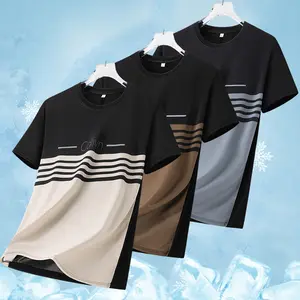 3-Pack Men’s Casual Short Sleeve T-Shirts – Color-block striped patchwork design, casual and minimalist, comfortable and versatile, suitable for summer wear