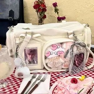 New Y2K Bow Ita Shoulder Bags Sweet Girl Transparent Bag Large Capacity Comic Exhibition Crossbody Bag Cute DIY Display Handbags