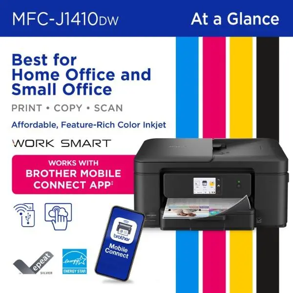 Wireless Color All-in-1 Inkjet Printer with Automatic Duplex, 20-Sheet ADF, 150-Sheet Paper Tray, 2.7-Inch Touchscreen, Print, Scan, Copy Functions
