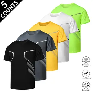 Men's 5-Pack Quick Dry Athletic T-Shirts - Breathable Mesh, Reflective Stripes, Lightweight Crew Neck Workout Sets for Gym, Running, Daily Casual Wear