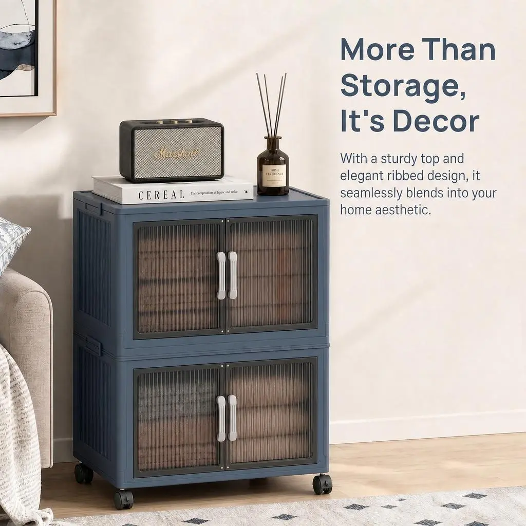 Large Capacity Wheel Storage Cabinet No Assembly Transparent Visible Door Stackable Combine Home Living Room Study Toy Snack Sundries Sorting Organizer