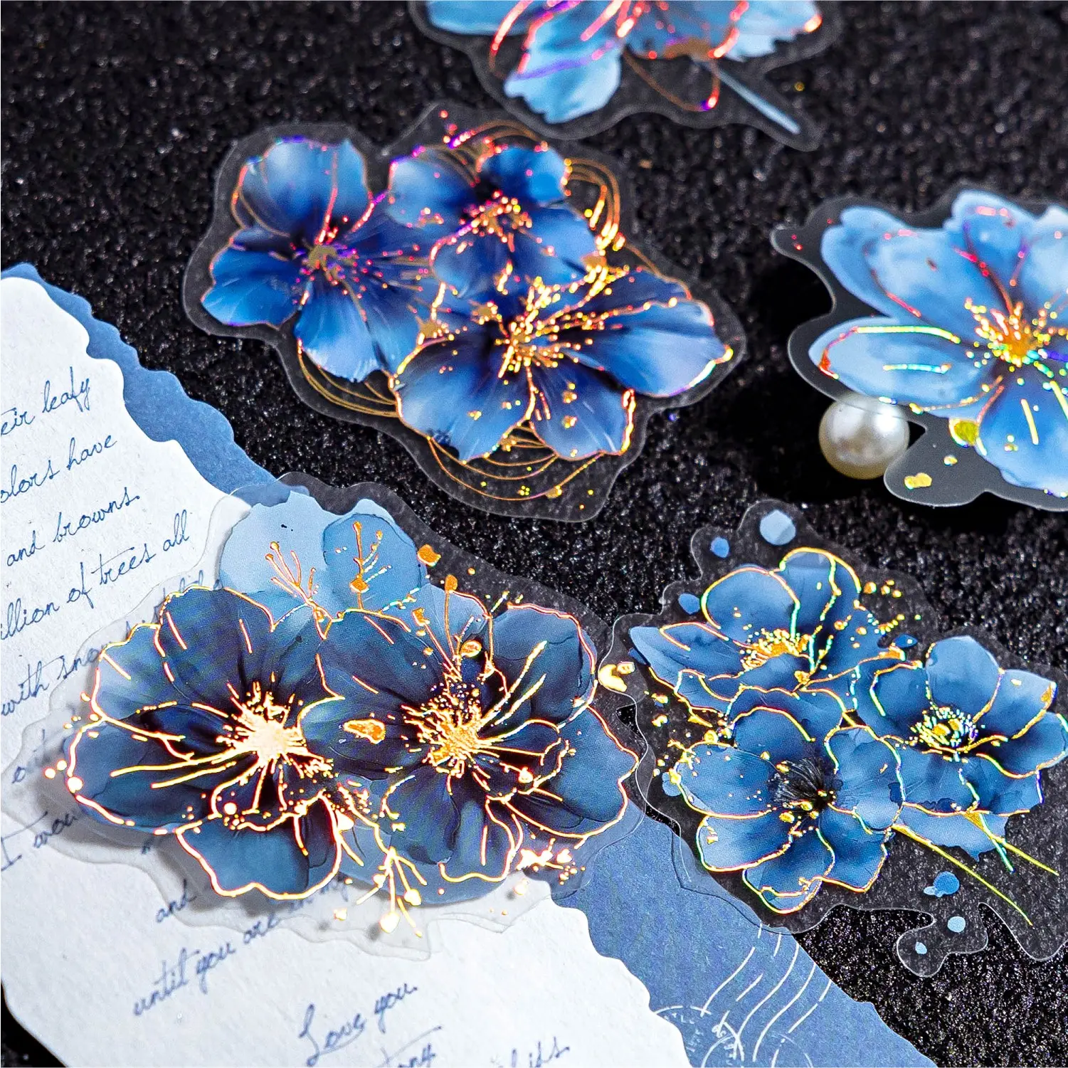Vintage Floral Stickers Set, Elegant Bloom Design, Ideal for Scrapbooks, DIY Crafts, Durable Pet Material, Self-Adhesive with Glitter, Back-To-School Use, Scrapbook Accessories, Scrapbooking Ephemera