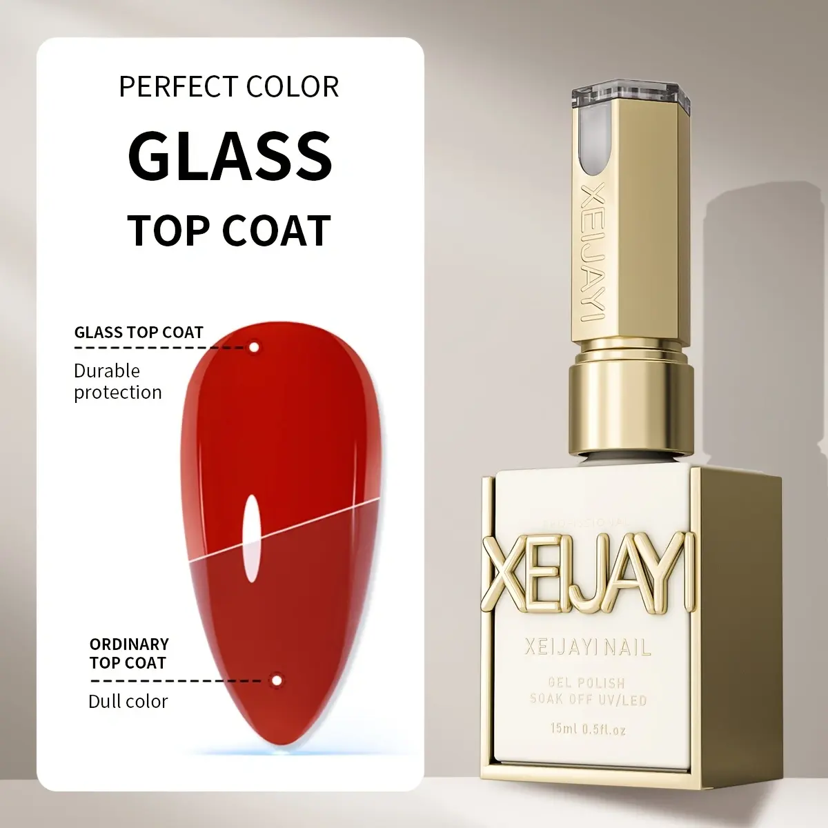 1Pc 15ml Glass Top Coat Long Lasting Clear Rubber Top Coat LED UV Strengthen Nails High Gloss Top Finish Gel Nail Polish