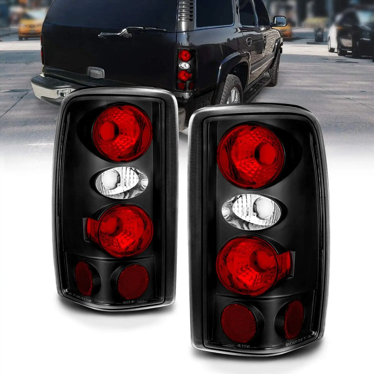 AmeriLite for 2000-2006 Chevy Tahoe Suburban/GMC Yukon Denali XL Euro Style Black Replacement Taillights Assembly Set - Passenger and Driver Side
