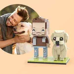 JollyJubilant Sweet Couple Gift Full Body Customizable Square Face 1 People with Dog My Custom Brickfigure Granules Personalize Building Block Character