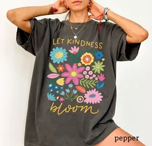 Let Kindness Bloom Comfort Colors® T-Shirt, Mental Health Shirt, Be Kind Retro Flower Shirt, Floral Kindness Tee, Aesthetic Women's Tee