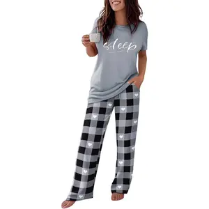 CHICME Womens Pajamas Sets 2 Piece Short Sleeve Lounge Set Printed Loose Pants Pj Sets Loungewear Set