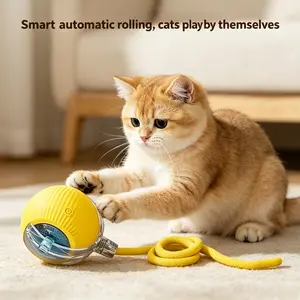 Interactive Automatic Pet Toy | Smart Rechargeable Self-Rolling Chase Ball with Tail Rope, Self Play Mental Stimulation & Boredom Relief | for Indoor Cats & Small Dogs
