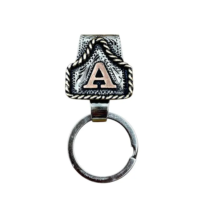 Handmade Cow Tag Belt Key Holder with Copper Initial.Custom Made.Texas-Based.Fashion Jewelry Accessories