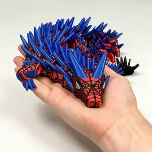 3D Printed Articulated Spider Dragon, Red & Blue Fidget Toy, Movable-Joint Home Decor Figurine for Desk