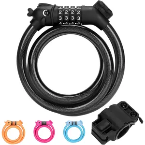 Lock, 3.9  4-Digit Resettable Combination Password Anti-  Lock, Cute Coiled  Locks with Mounting Bracket, Suitable for Bicycles, Electric Scooters, Ebikes (Black-10mm)