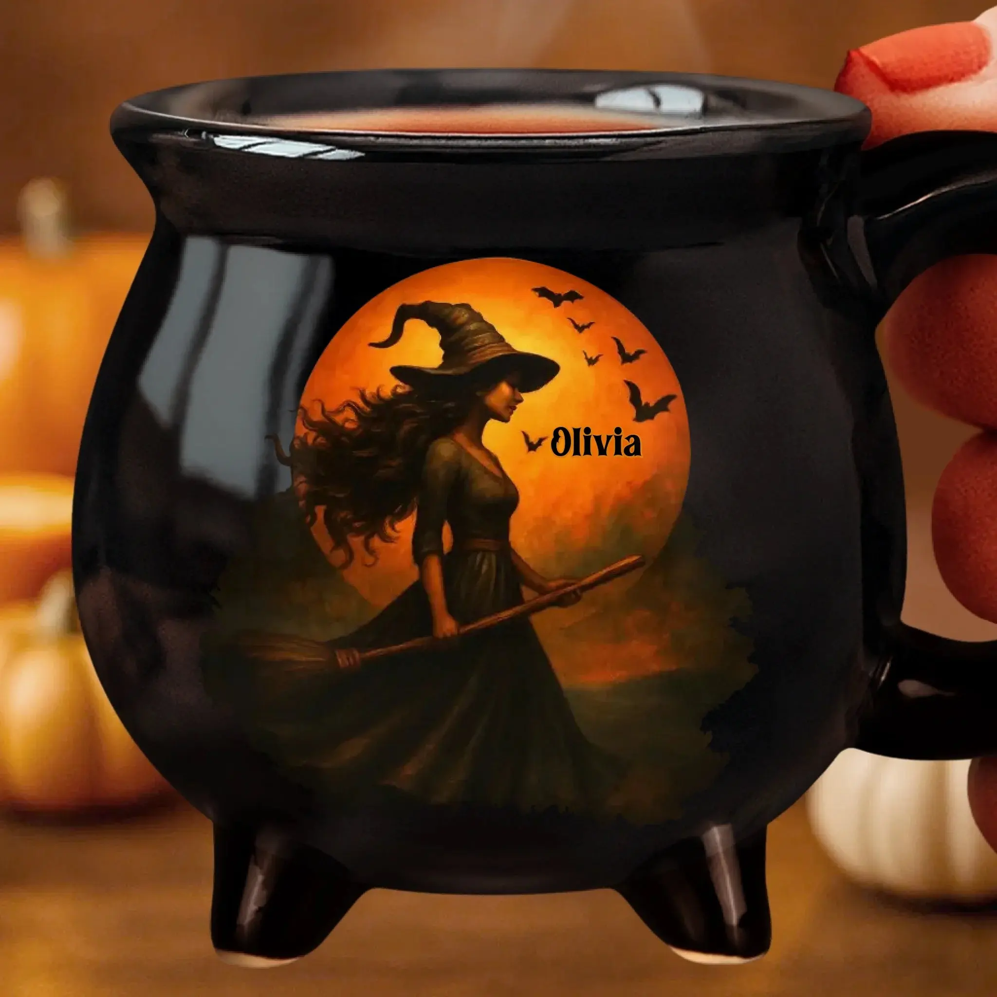 Custom Witch Cauldron Coffee Mug - Personalized Halloween Witchy Gifts For Besties, Sisters, BFF, Family, Yourself - Brewing Up A Wicked Spell