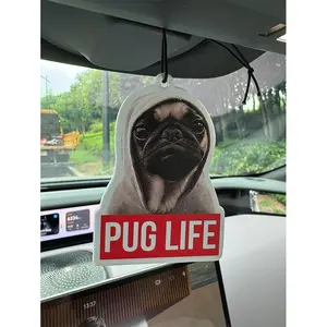 Cute Pug Air Freshener, Aromatherapy Scented Paper Pendant, Car Vent & Rearview Mirror Deodorizer, Long-Lasting Fragrance, Stress Relief, Car Accessory