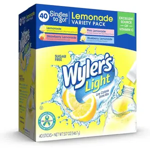 Lemonade Variety Pack 40 ct Singles to Go Powder Packets Water Drink Mix Sugar Free Pink Strawberry & Blueberry Lemonade On-The-Go Pack of 1 - Beverage