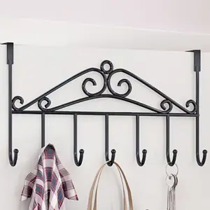 1-Pack - Easy-to-install over-the-door storage rack, Storage Hooks - Space-saving metal storage rack for towels, clothes, hats, etc. No-drill, over-the-door organizer for kitchens and bathrooms