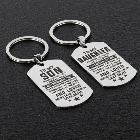 2-Pack Stainless Steel Matching Keychains Set - Rectangular Custom Engraved Vintage Family Pendant, Metal Charm Chain Ring Keychains, Double Ring, Rust-Resistant, Bag Charm, Mom Birthday Gift for Kids & Parents