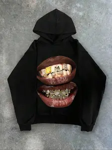 Women's Fashion Lip Print Loose Casual Hoodie, Comfortable Fit, Daily Wear, Versatile Sportswear, All Seasons, Graphic Style