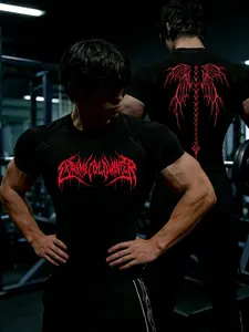 Men's Summer Compression Short Sleeve Y2K Thorns Wings Print Breathable Quick Dry Tight Fit Gym Athletic Shirt for Running Training Sports Top Gym Workout Tee