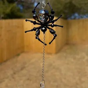 Black Skull Spider Suncatcher – Gothic Halloween Crystal Window Hanging – Beaded Spider Ornament – Spooky Home Decor Gift