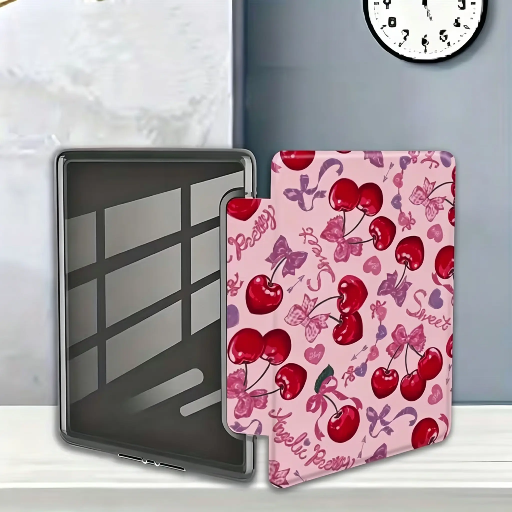 Cherry Pattern Protective Case for Kindle Paperwhite (12th/11th/10th/8th/7th/6th/5th Generations - 2024/2025 Models) | Ultra-Clear and Ultra-Soft Transparent TPU Back Case for Kindle with Cute Painted Illustrations, Perfect Gift for Girls