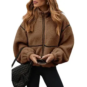 GlamWardrober 2026 Womens Coat Casual Lapel Full Zip Fleece Jacket Long Sleeve Oversized Warm Winter Outwear with Pockets Womenswear Tops