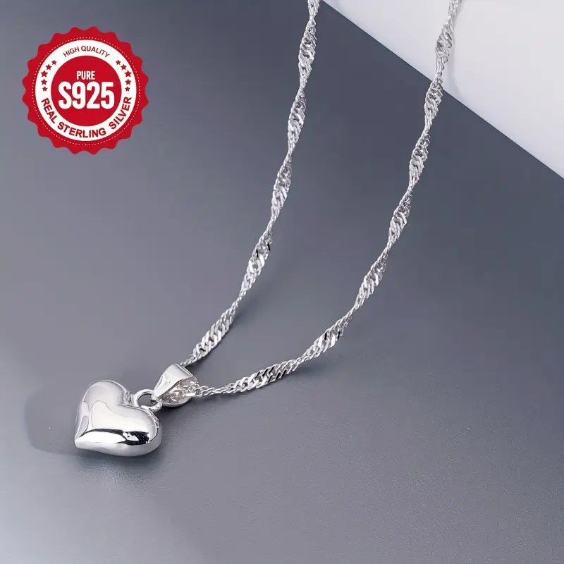 1PC S925 Sterling Silver Heart-Shaped Pendant Necklace - Durable, Hypoallergenic, and Nickel-Free for Sensitive Skin, Suitable for Daily Wear, Ideal Gift for Loved Ones initialnecklace cross necklace name necklace chains for men cuban link chain jewelry