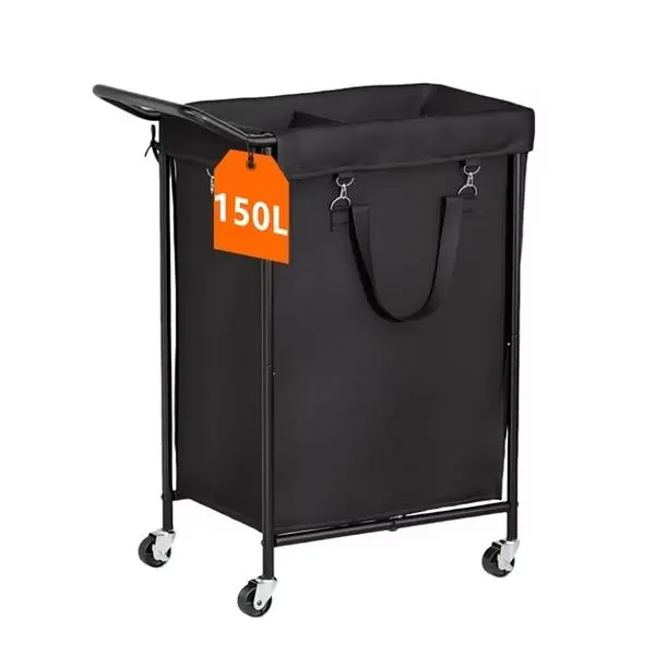 150L Large Rolling Laundry Hamper with Wheels, 2 Compartment Laundry Basket with Removable Waterproof Bag, Quiet Locking Wheels, Side Storage Pocket, Heavy Duty Frame for Home Laundry Room