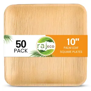 Raj Palm Leaf Plates [50-Pack] 10" Square Plates Bamboo plates Disposable, Strong, Compostable Tableware for wedding, Lunch, Dinner Outdoor Set