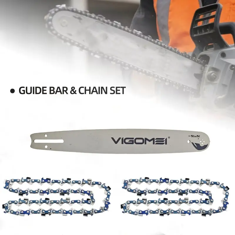 Matching Guide Bar & Gas Chain saw Chain  Combo Set,1Pc or 2Pcs Chains with 1Pc Bar,16" 18" 20" 22" 24" Inch Optional Sizes, 3/8" P .058" Gauge, High-Strength Metal, Smooth Fast Cutting for Home Garden & Firewood Logging, Low Profile, 1Pc 3/8 16
