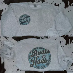 Boats N H0es Sweatshirt, Crewneck Graphic SweatShirt, cowgirl outfits, western outfit women, western tops, western tops, rodeo outfits women, shirt sweatshirt hoodie