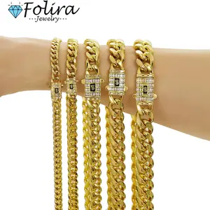 Cuban necklace stainless steel titanium steel encryption chain men's and women's jewelry necklace copper buckle micro-inlaid zircon