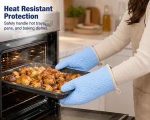 Heat Resistant 5 Fingers Oven Gloves Waterproof Anti-Slip Silicone Cooking Mitts For Baking Roasting Air Fryer BBQ