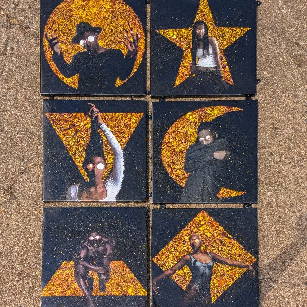 NoirAscendantz Collection - 6 Unique 16in x 16in Wood Art Pieces Printed on Canvas & Resin Mixed Media Decor for Office Home or Shared Space