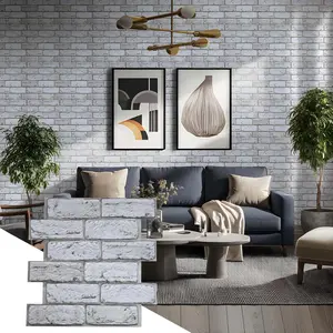 Commomy 10 Pcs 3D Faux Brick Wall Panels-Peel and Stick DIY Self-Adhesive Wall Tile Paneling for Bedroom, Living Room, Kitchen, Fireplace, 11.8"X11.8"
