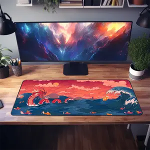 Gyarados & Magikarp Desk Mat: 'Great Wave' Inspired Design | Pokemon Fan Art | Perfect for Gamers and Art Lovers