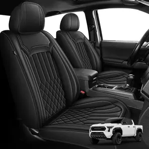 Full Set Faux Leather Truck Seat Covers, Custom Fit for Toyota Tacoma 2024-2026 Double Crew Cab SR SR5 TRD Sport TRD Off-Road PreRunner, Waterproof Breathable Full Coverage Airbag Compatible Pickup Car Seat Cushion Protector