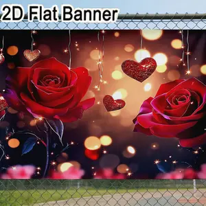 2D flat banner, 1pcRomantic Red Rose Heart Backdrop with Glitter Strings, Starry Valentine's Day Decor for Love-Themed Parties, Dreamy Bokeh Party Banner for TikTok Weddings & Engagement Videos