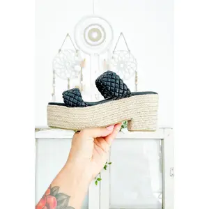 Sizes 6, 10 // Braided Platform Espadrilles - Black
