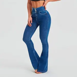 New European and American Style High-Waisted Slim Fit Stretch Shaping Flared Jeans for Women Bottoms Womenswear