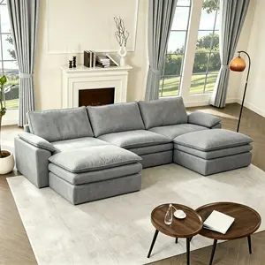 118" U Shaped Couch, Modular Sectional Sofa, 3-Seater Comfy Cloud Couch, Set of Modular Pieces with Movable Ottoman, Deep Seat Couches for Living Room, Chenille, Slate #SummerVibes tiktokshopspringglowup