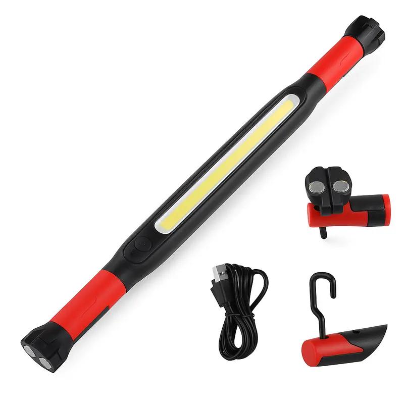 Rechargeable Magnetic LED Work Light with Built-in Battery - IP55 Waterproof & Shockproof, 3-in-1 Hanging Hook, Clamp & Magnet Base for Auto Repair, Garage, Emergency