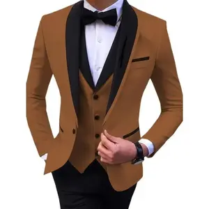 3pcs One-Button Blazer Men's Slim Fit Tuxedo Set - Non-Stretch Fabric Suit Jacket, Vest & Pants Combo, Menswear Polyester Sleeve Formal Top Workwear