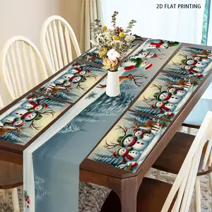 2D flat printing, set of 1 piece/4 pieces/6 pieces/5 pieces/7 pieces, Christmas snowman deer winter pattern holiday table flag and placemat set, Table Runners, suitable for home party desktop, kitchen and restaurant decoration