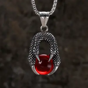 GTHCI Vintage Dragon Claw Agate Stainless Steel Pendant for Men Women Gothic Animal Accessories Daily Wear