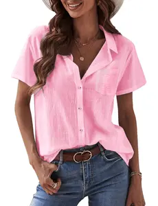HEEKPEK Womens Button Down Shirts Cotton Summer Tops V Neck Short Sleeve Shirt Collar Blouse Casual Plain Tshirt Work Tops Womenswear Minimalist #summervibes