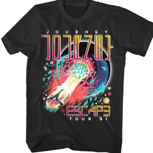 [SALE UP TO 40%] Journey Escape 1981 Tour Shirt Vintage Rock Band Tee Mens Black Graphic T Shirt